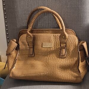 Michael Kors Gia Brown Crocodile Embossed Leather Satchel Handbag